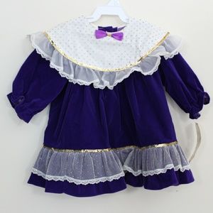Vintage Purple Velvet Ruffle Lace Dress